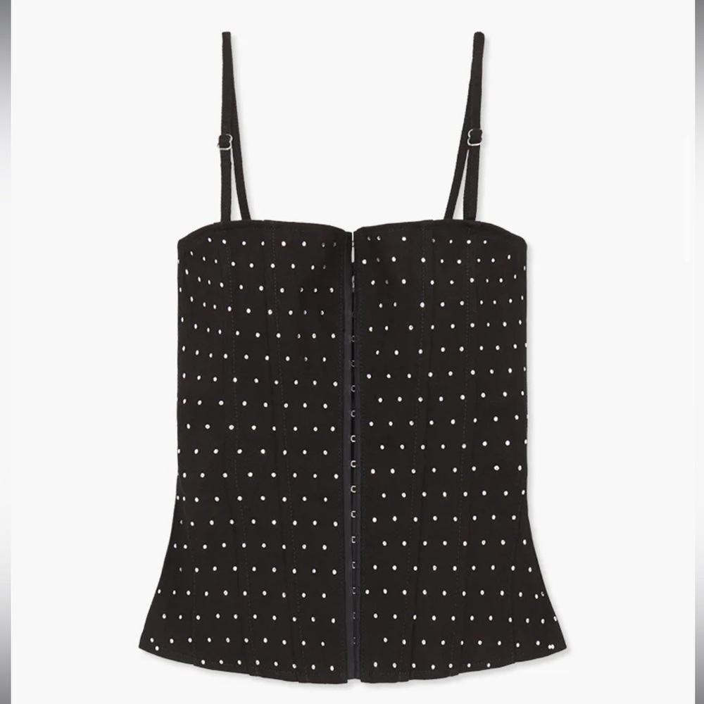 WeWoreWhat Mesh Denim Twill Rhinestone Peplum Corset